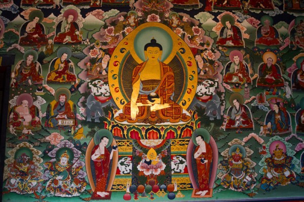 Wall painting of Buddha with the 16 Arhats