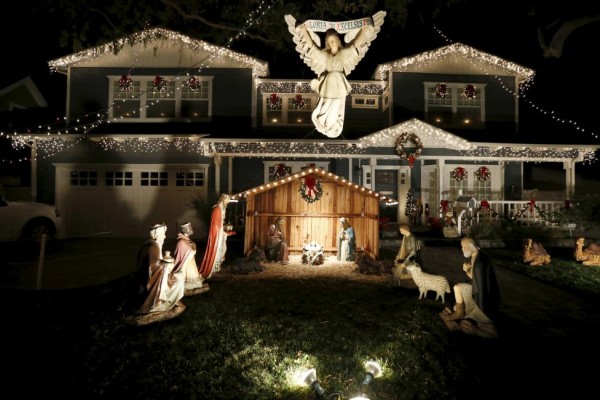 A Christmas nativity scene is seen outside a home in the Sleepy Hollow area of Torrance, California, United States, December 15, 2015.  REUTERS/Lucy Nicholson