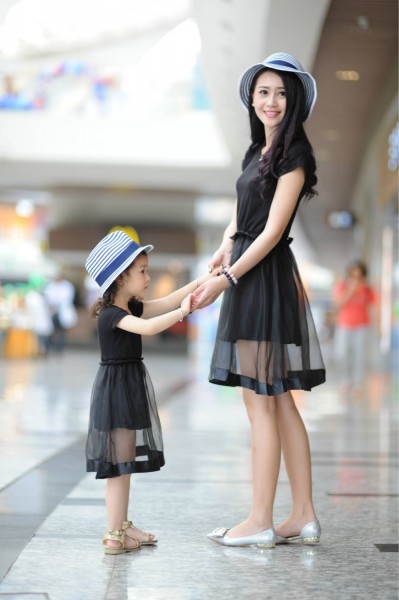 \"2015-Mother-Daughter-Clothes-Matching-Dresses-Black-Summer-Mom-Clothes-Mom-Daughter-Girl-Voile-Fashion-Dress\"